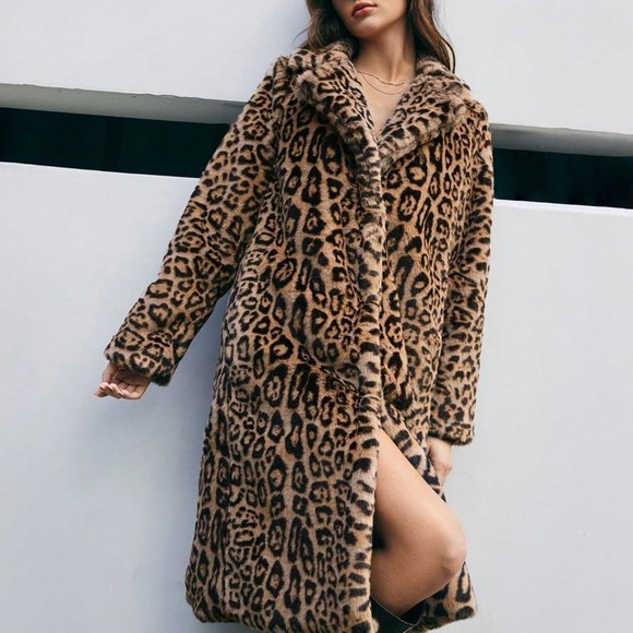 . Jackets & Blazers - Brown Preppy Women's Leopard Pattern Coat